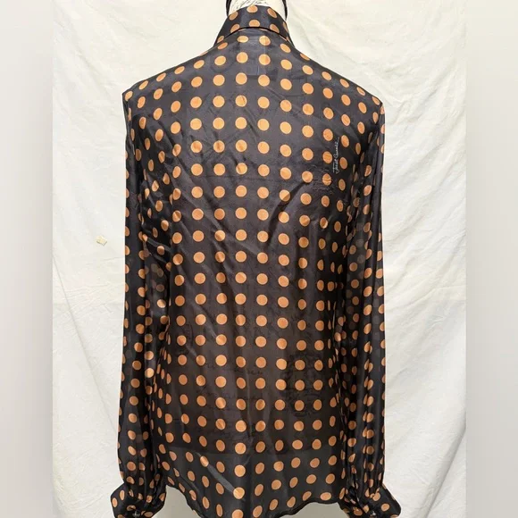 Just Cavalli by Roberto Cavalli Polka Dot Ruffled Silk Blouse Sz L (10/12) It 46 - Picture 5 of 11